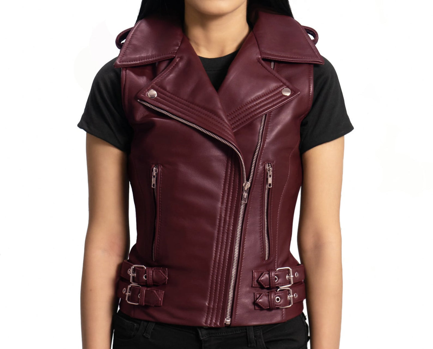 Burgundy Leather Vest for Women