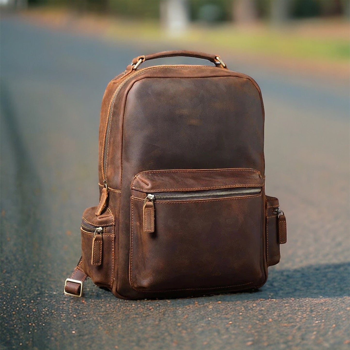 mens leather backpack travel