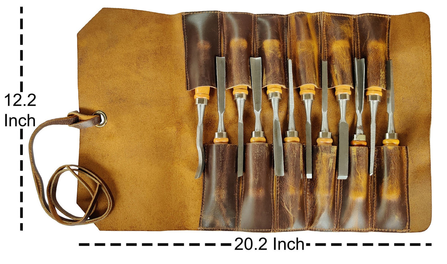 Leather Tool Roll Up Pouch Brown