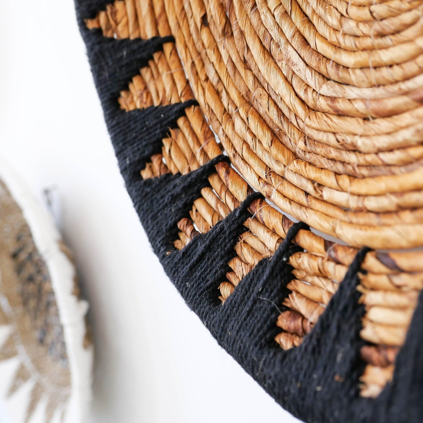 banana bark and macrame wall decor plates