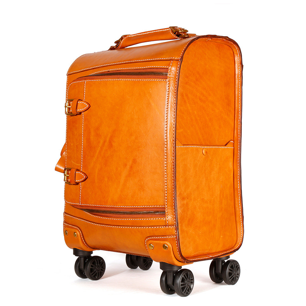 Leather Carry On Suitcase Trolley Case with Spinner Wheels