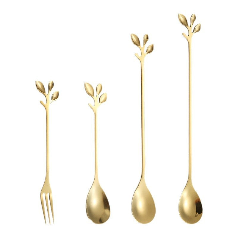 Leaf Handle Dessert Cutlery Set Spoon And Fork