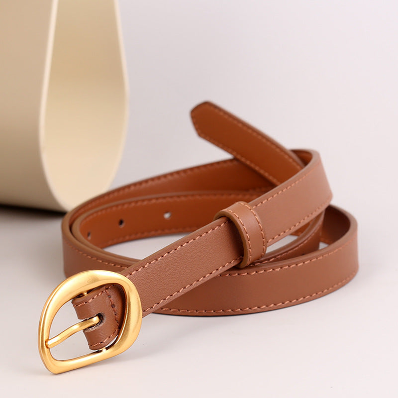 thin leather women's belts with gold buckle