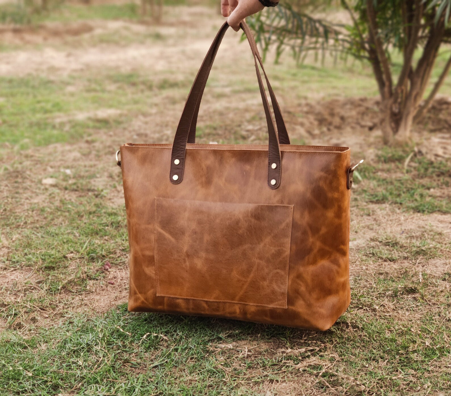 Leather Tote Laptop Bag For Women