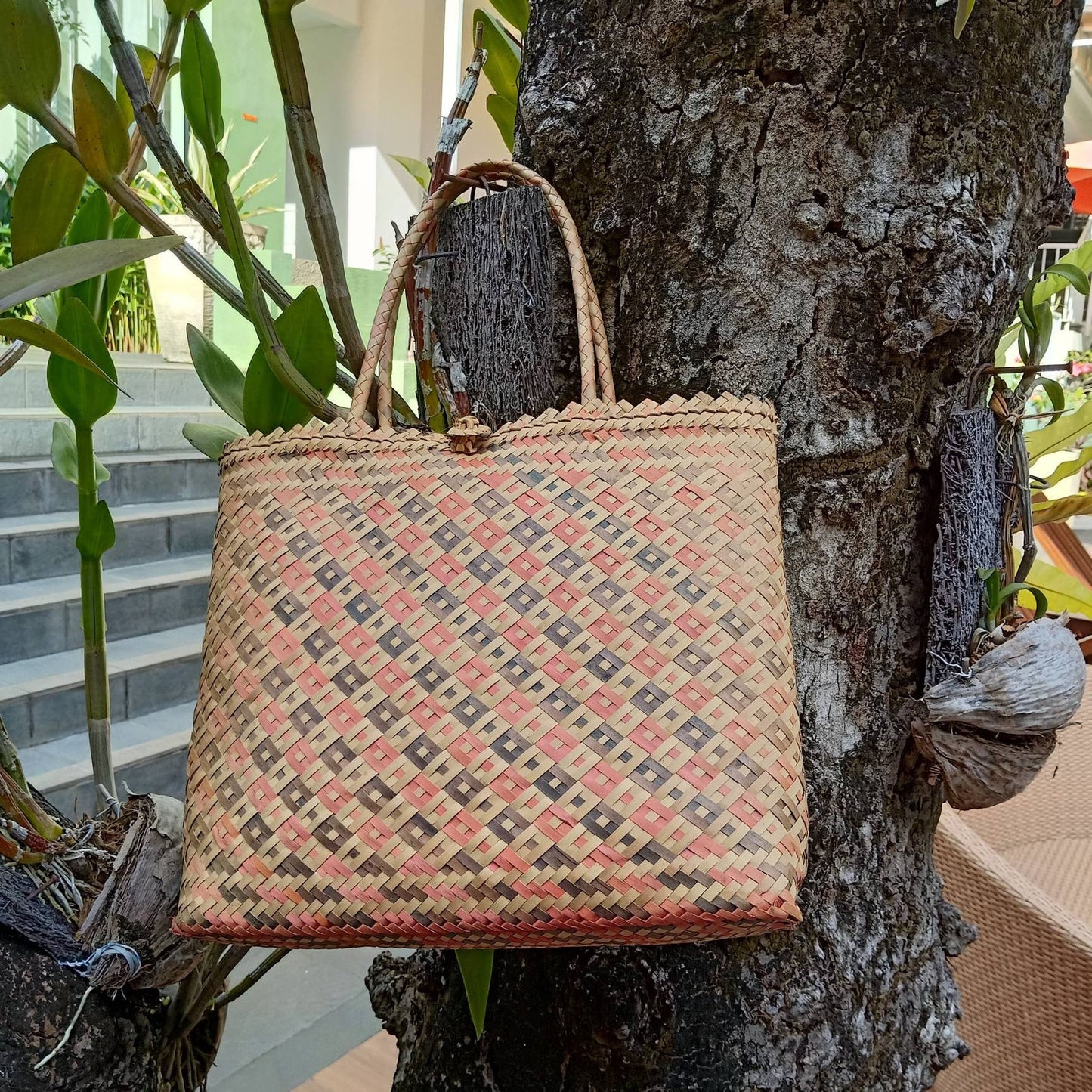 Handmade palm leaf shopping Tote bag