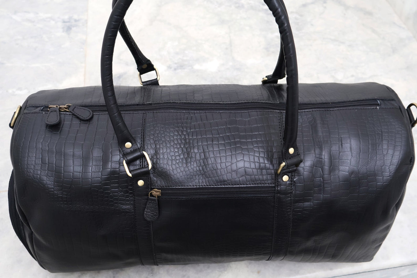Leather Duffle Bag with Shoe Compartment for Travel & Overnight Use