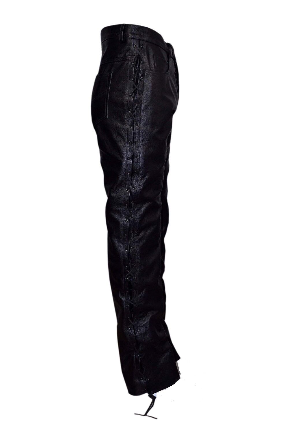 Real Leather Black Pants Laced