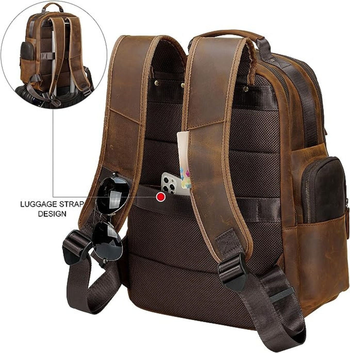 Vintage Leather Laptop Backpack 15.6” Travel & Work Bag