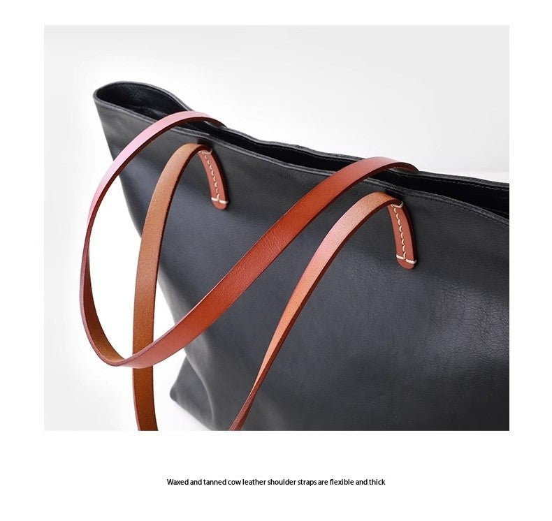 Women’s Genuine Leather Tote Bag With Contrast Handles