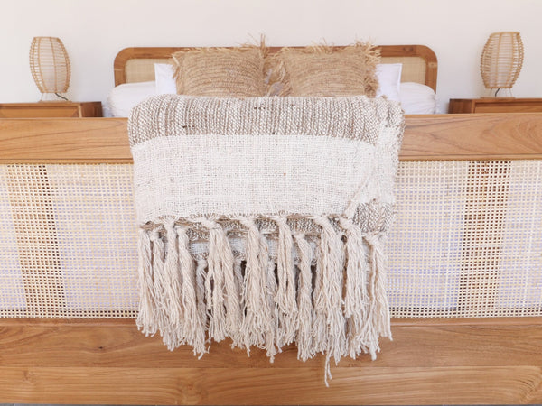 Cotton Linen Handmade lightweight fringed throw blanket