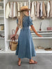 Women’s Short Sleeve Button Down Denim Midi Dress with Waist Tie