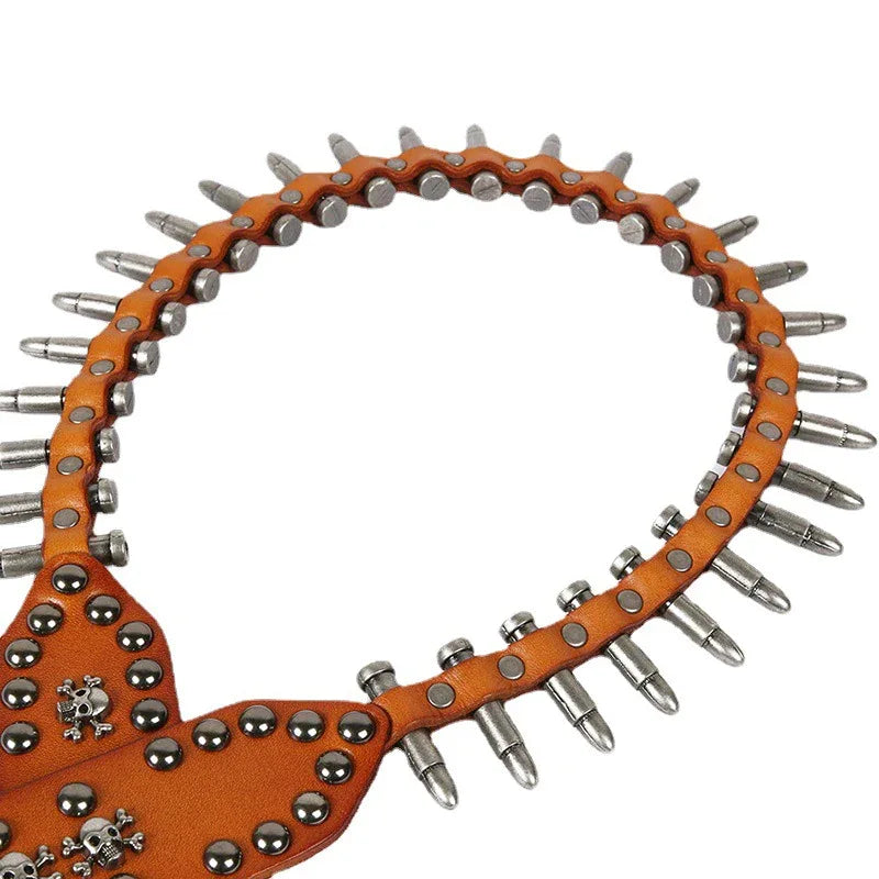 Western Leather Bullet Belt with Studded Punk