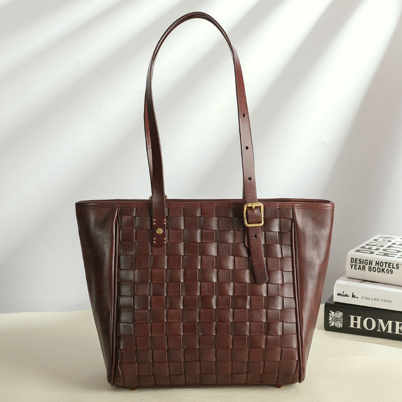 Woven Leather Tote Bag for Women Large Capacity