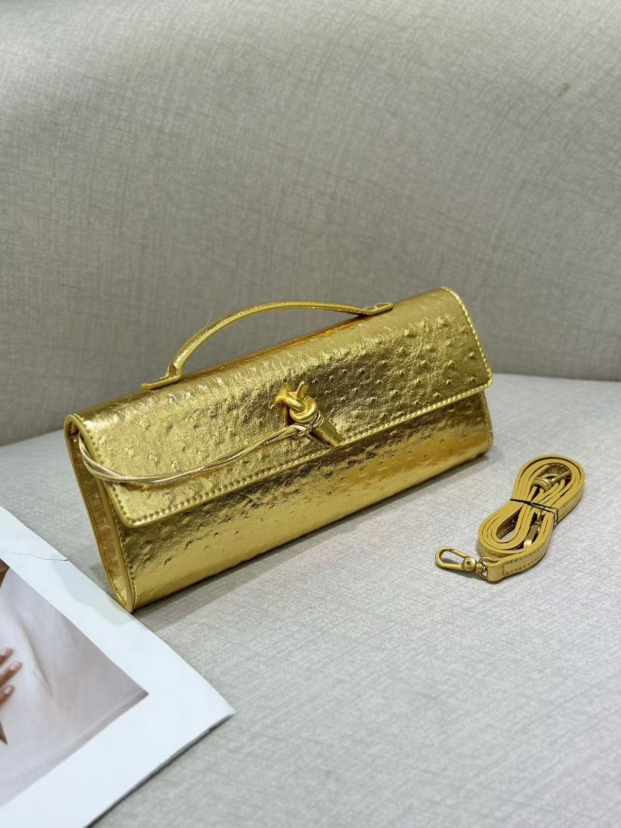 Women’s Genuine Leather Ostrich Pattern Clutch Crossbody