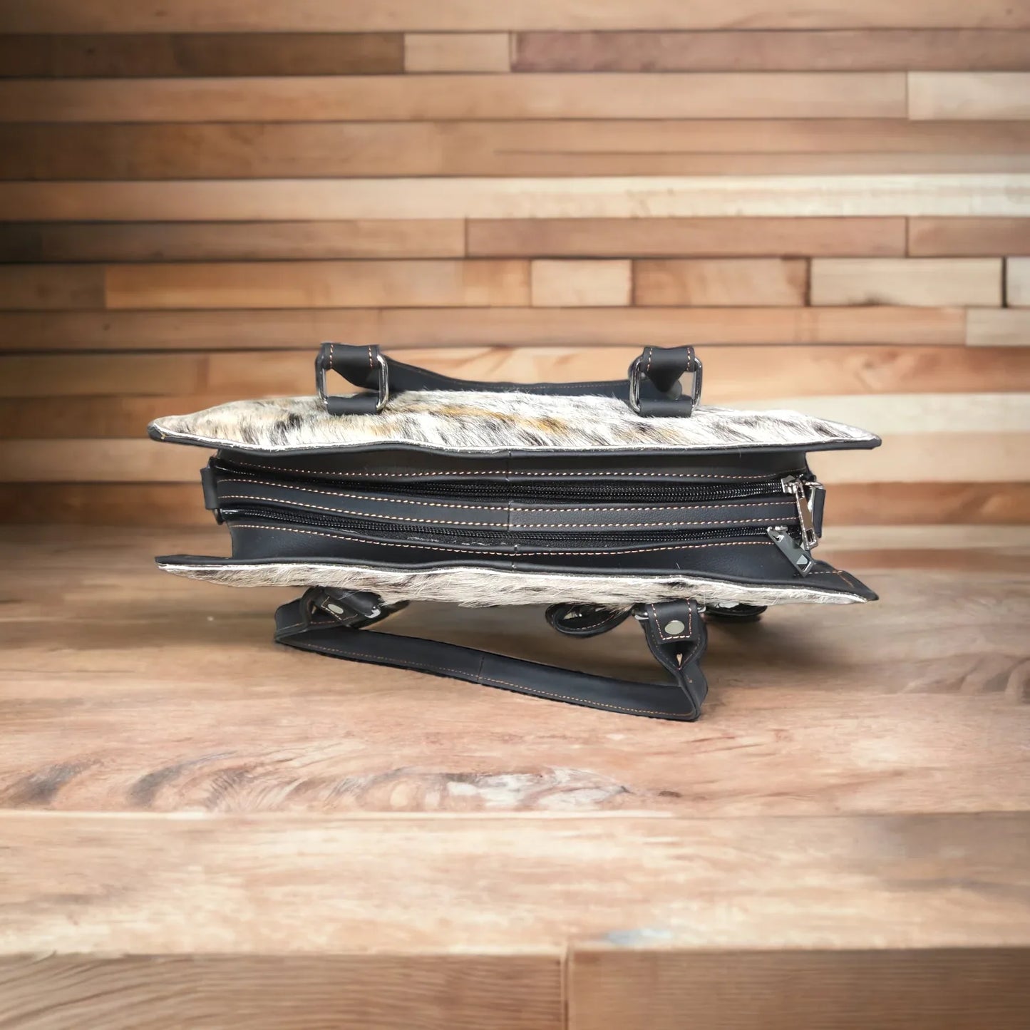 Black White Natural Cowhide Shoulder Bag