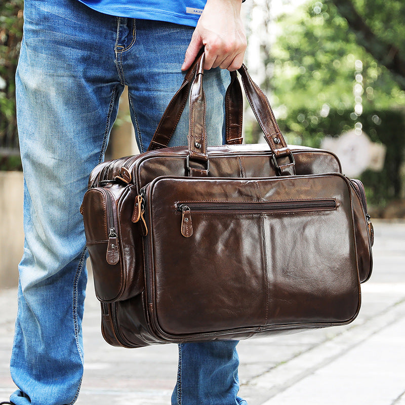 Brown Leather Duffle Bag with Laptop Compartment
