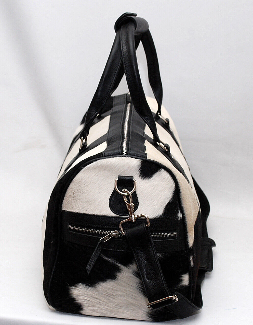 Natural Black White Cow Fur Duffle Weekender Bag