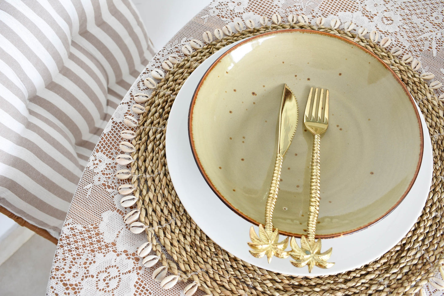 Natural Seagrass Placemats With Cowrie Shells