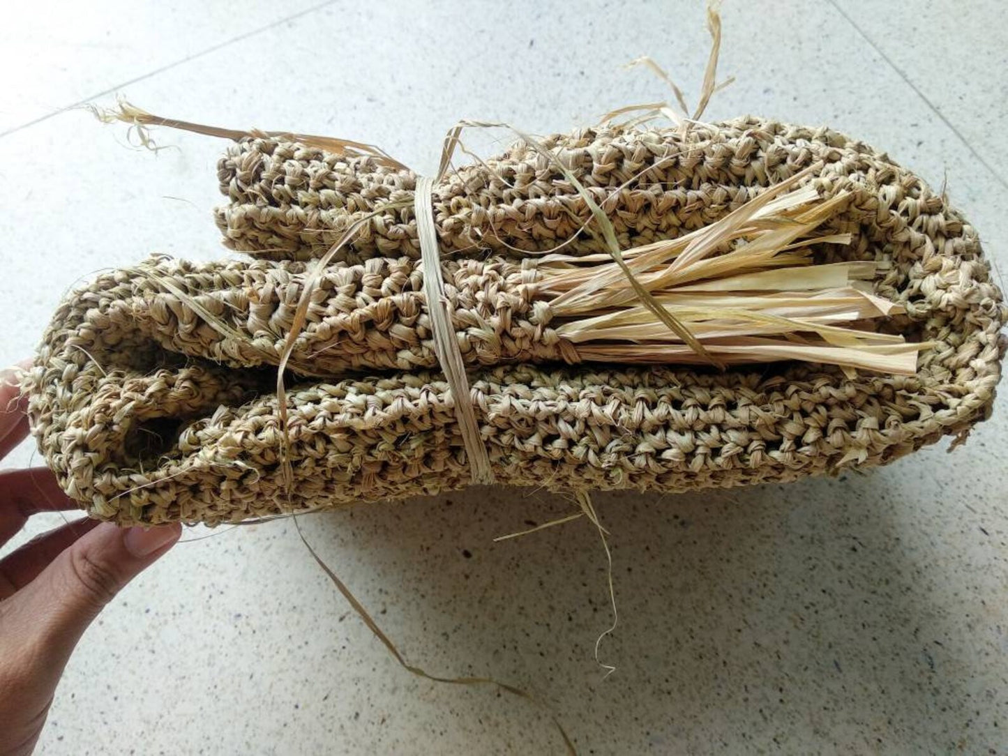 Raffia Table Runner Handmade Crochet Boho Fringe Decor