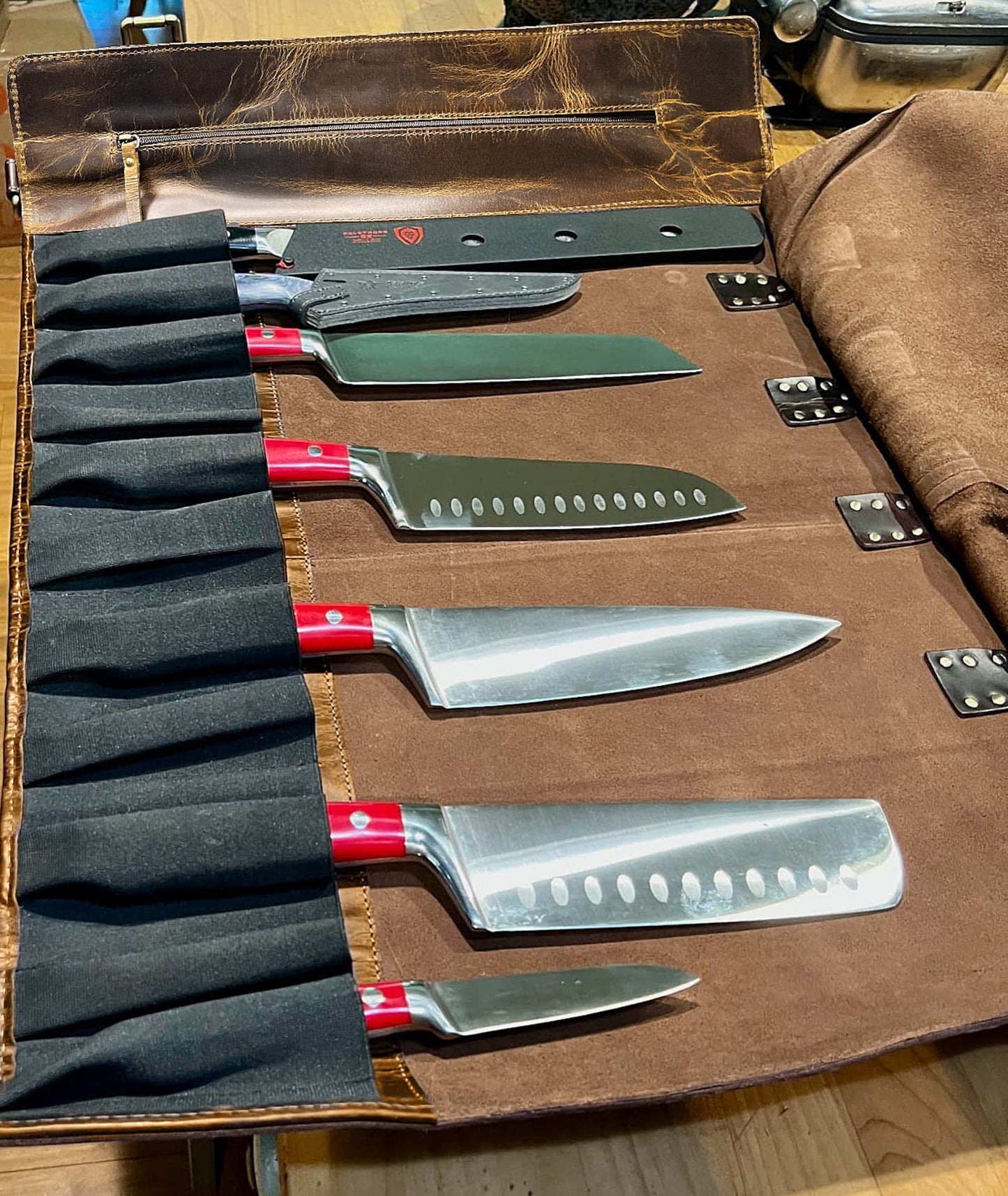 Genuine Leather Knife Roll Set