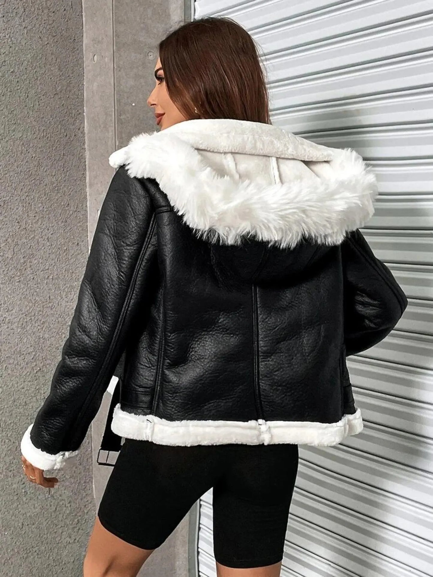 women's black flight leather jacket with fur