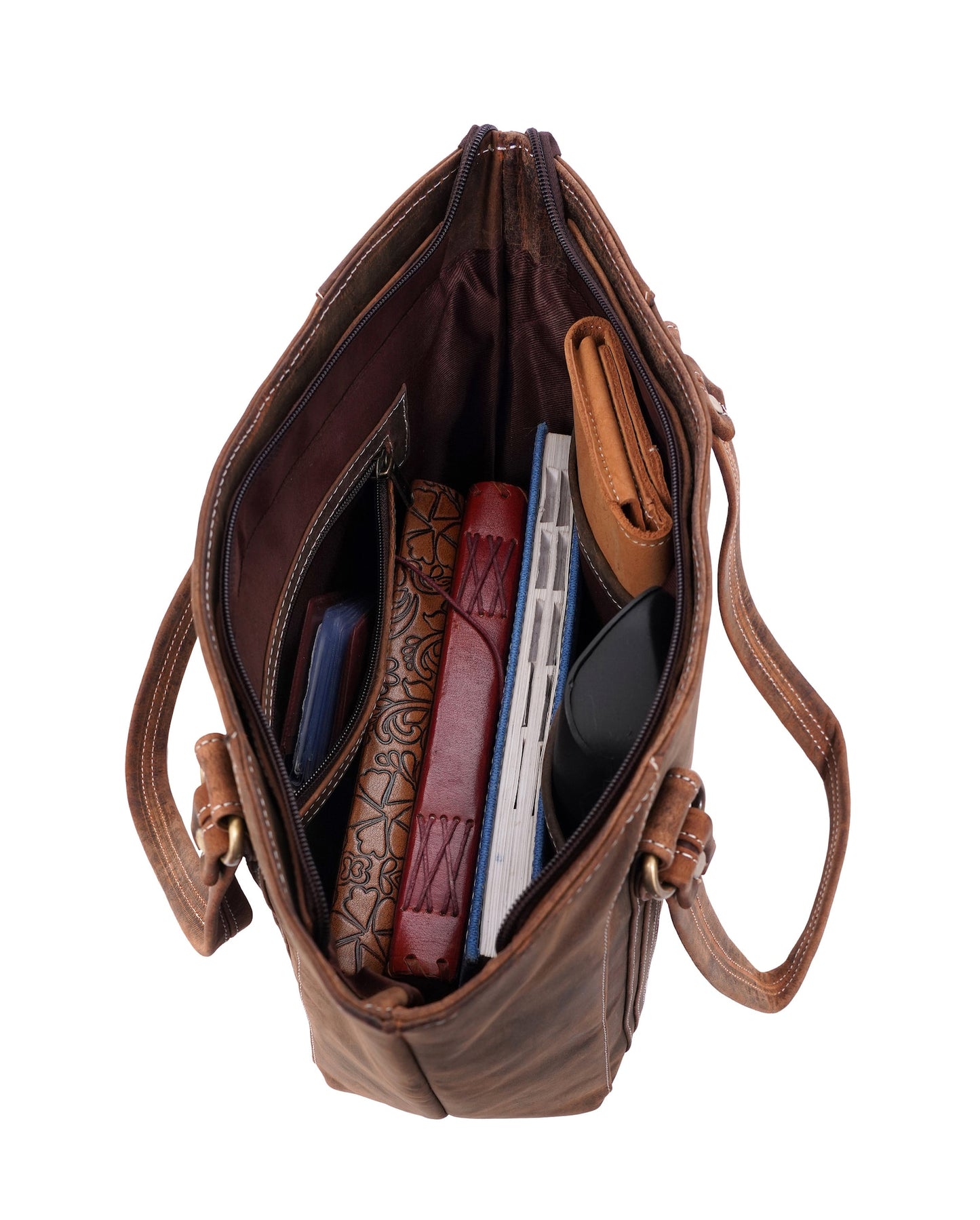 leather tote bag with zipper