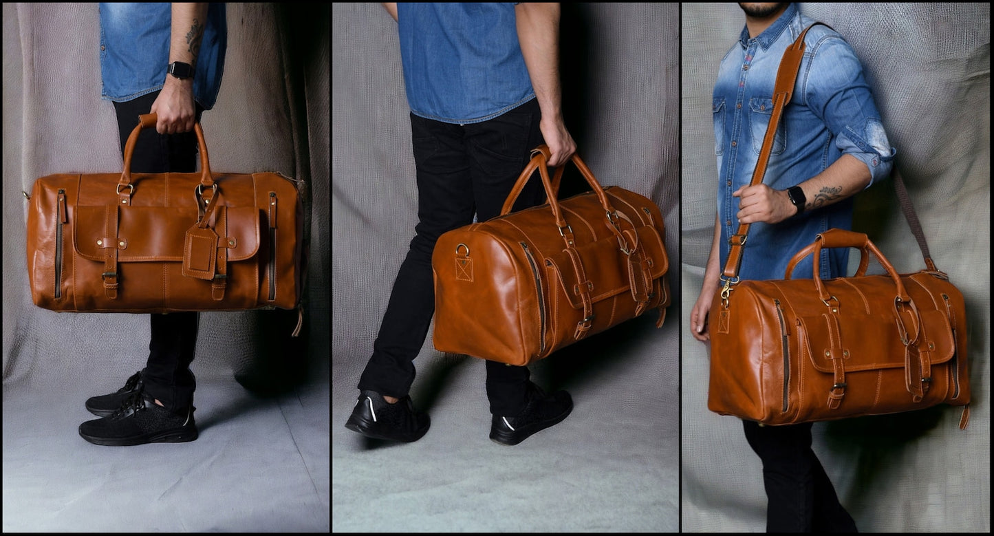 Classic Brown Leather Vacations Duffel Bag