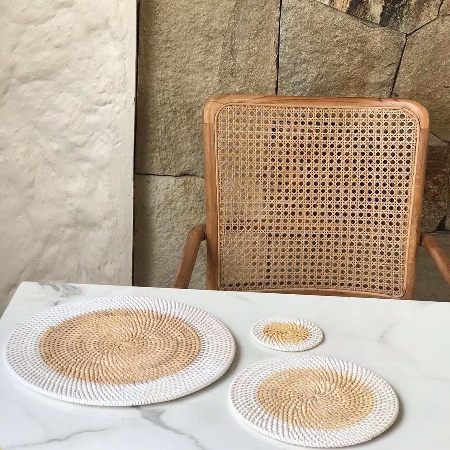 White Round Boho Rattan Placement