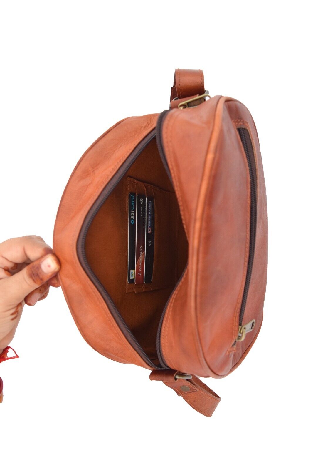 Leather sling crossbody bag messenger style