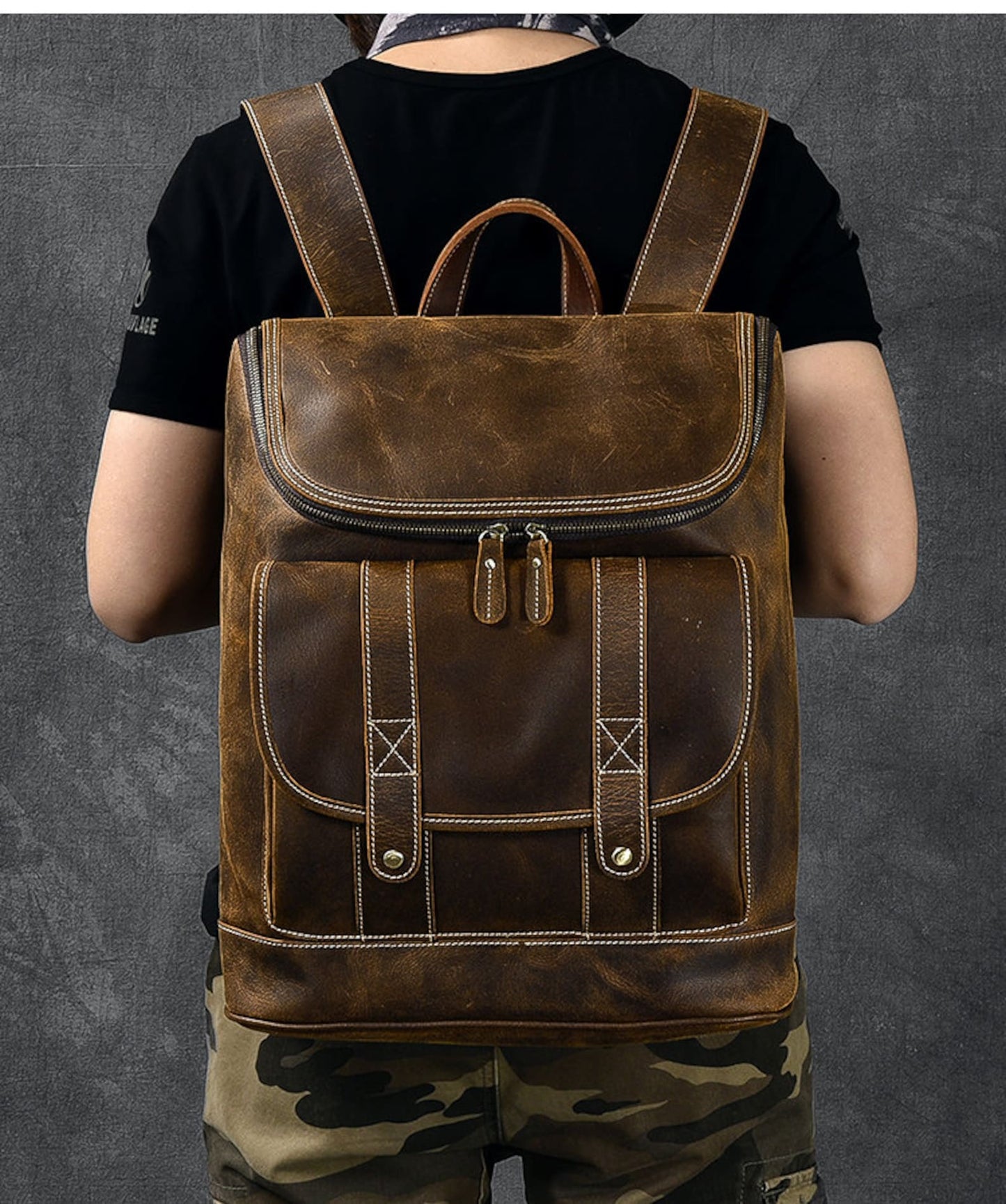 extra large leather backpack