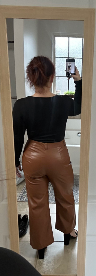 Women's Front Pocket Real Leather Pants Wide Leg