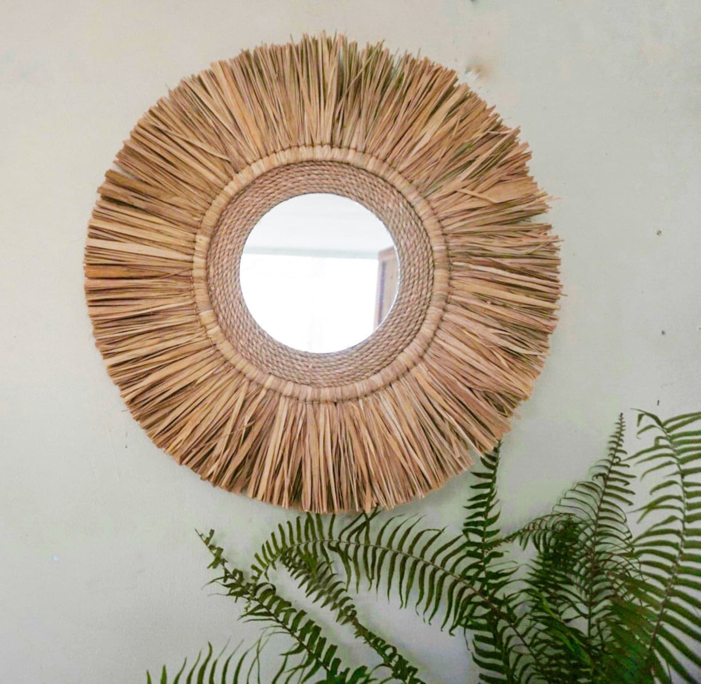 Handmade Round Raffia Beach Wall Mirror