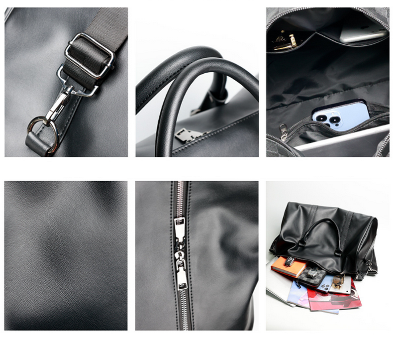 New Unisex Black Leather Travel Weekender Bag