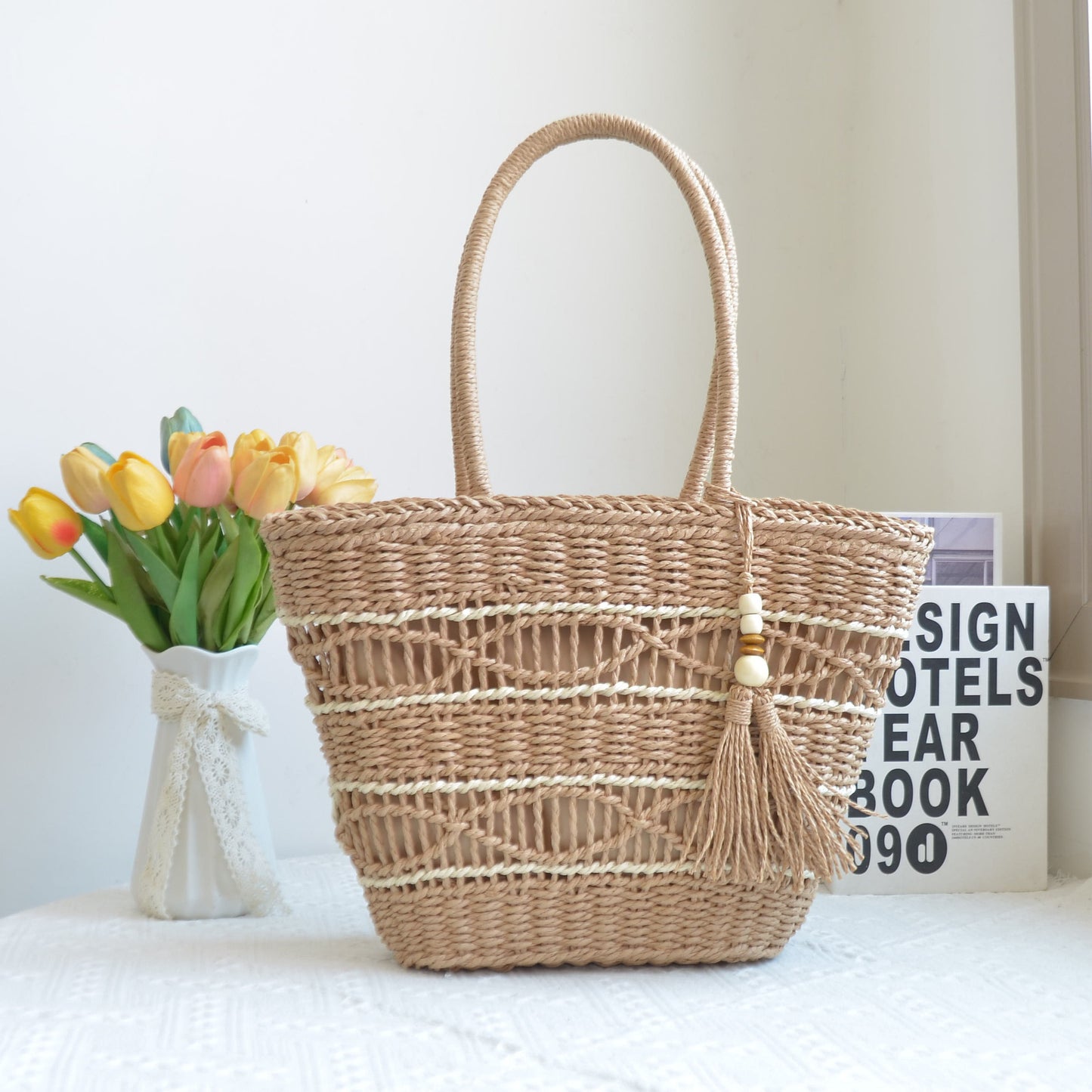 hand woven large straw bag tote purse