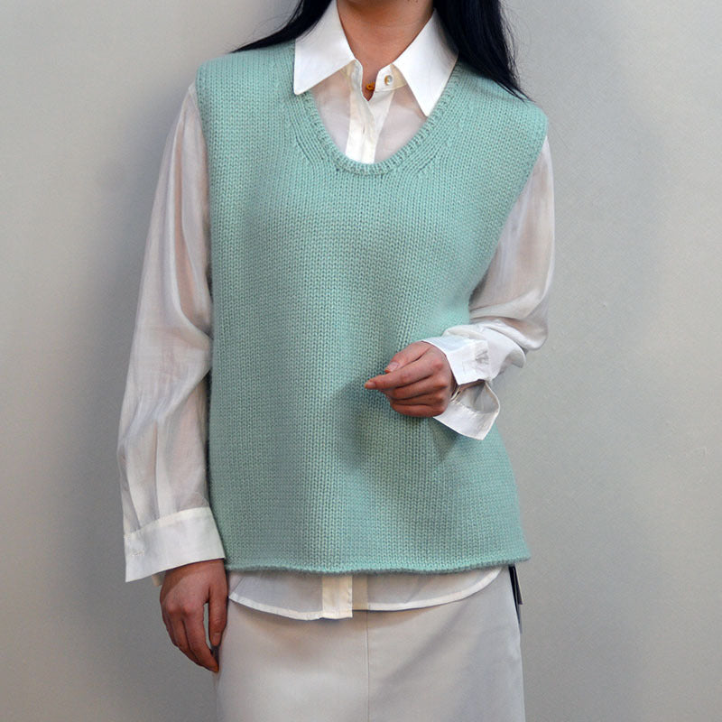 Mint Green Knitted Wool Vest with Silk