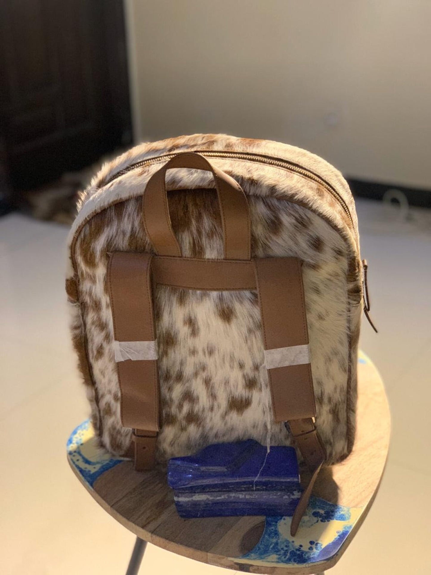 Brown White Cowhide Shoulder Backpack