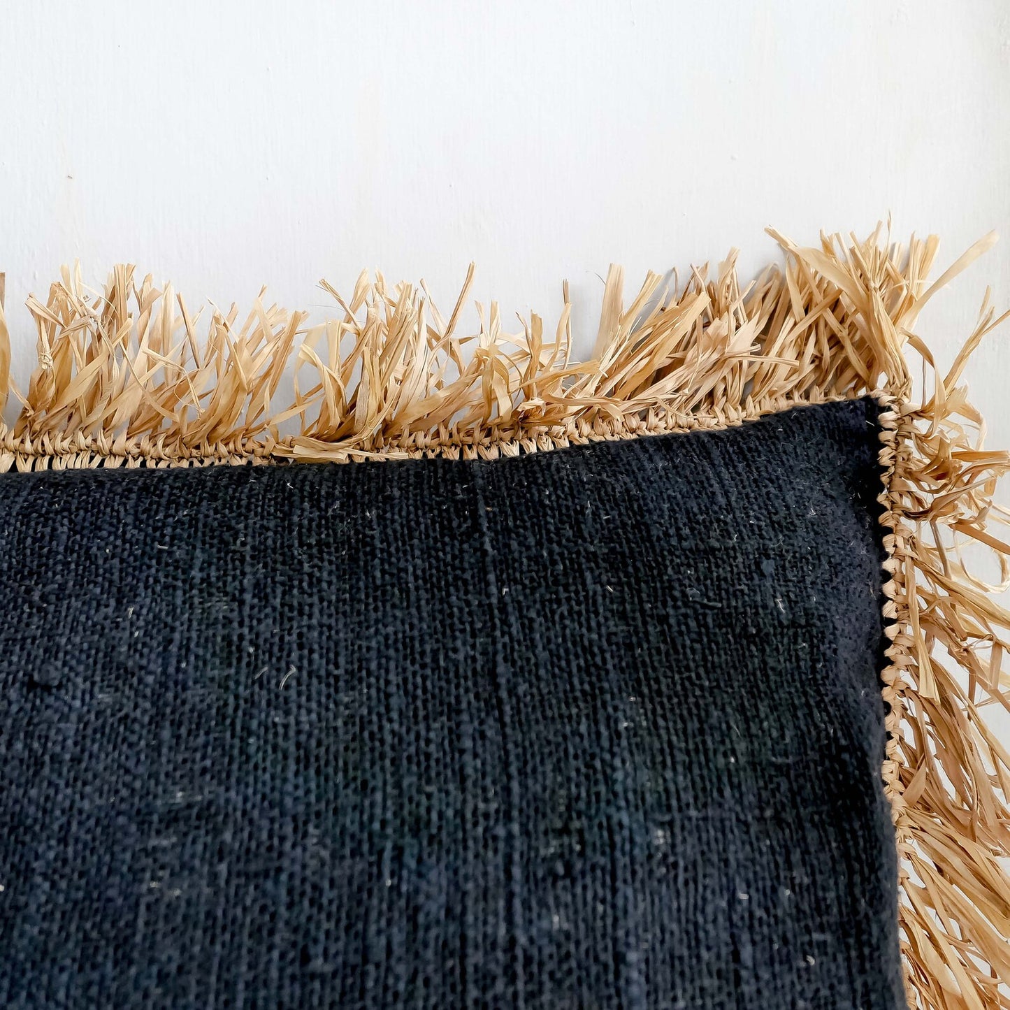 Black organic cotton fringed pillow cover