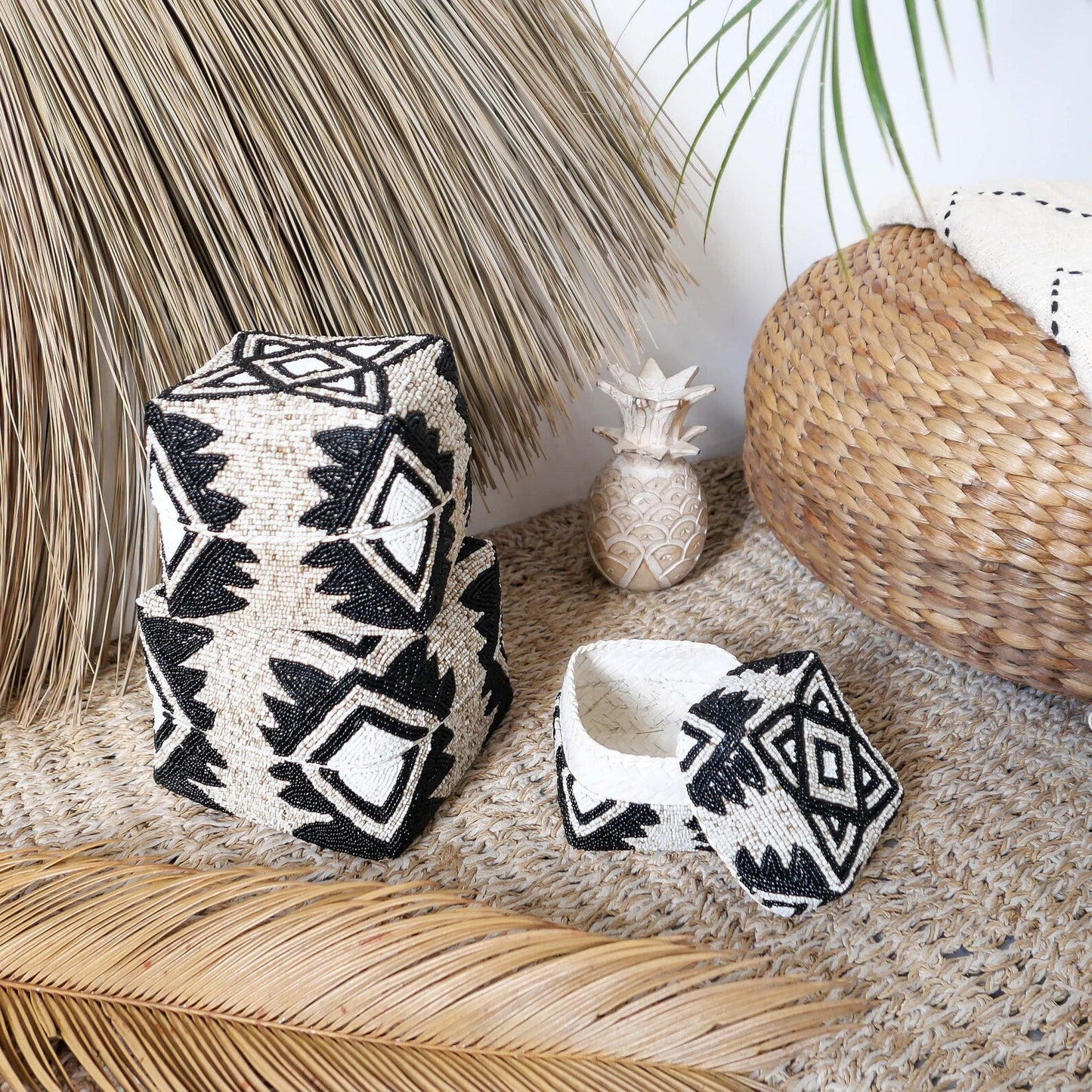 Handmade Beaded Bamboo Boxes