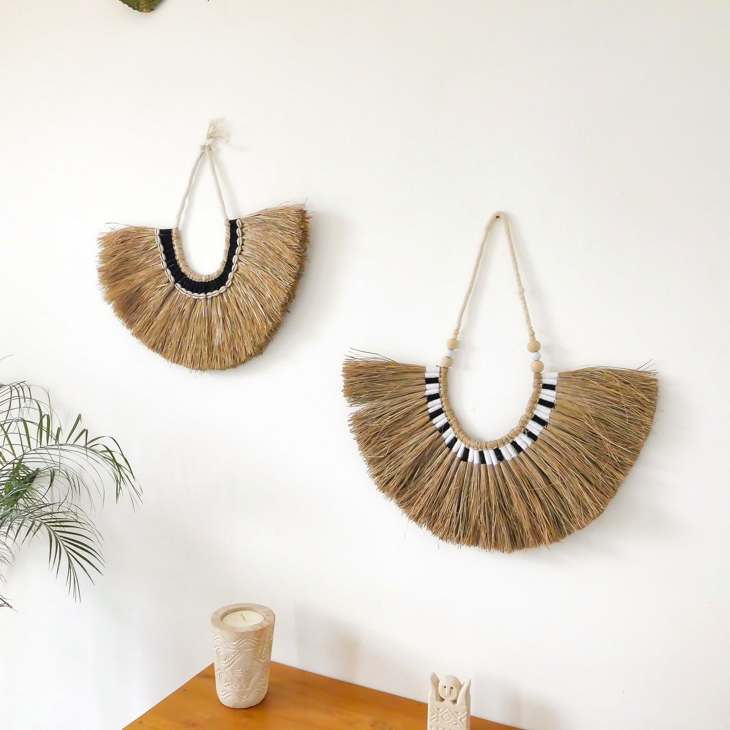 Boho Woven Raffia wall decor with sea shells