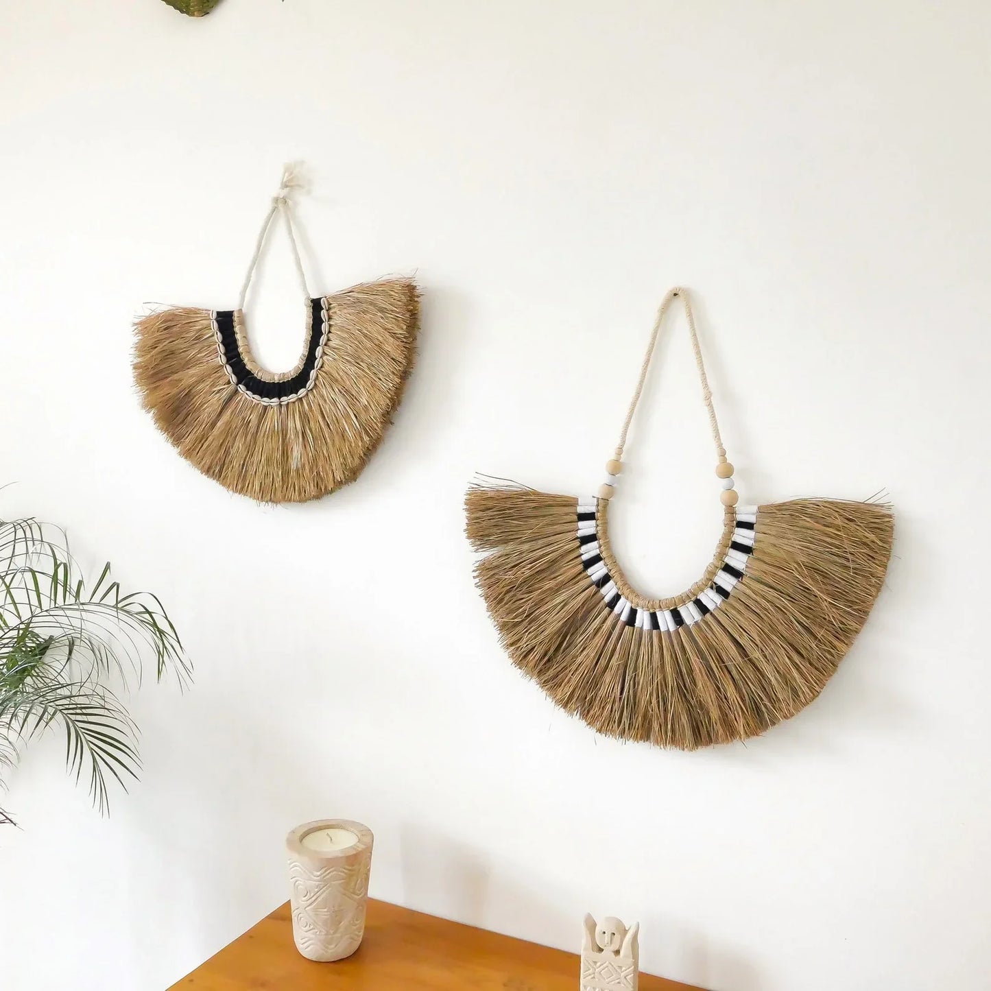 Boho Woven Raffia wall decor with sea shells