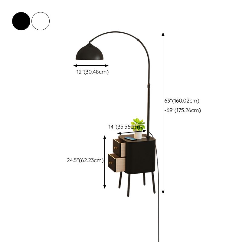Floor Arc Lamp with Table, Drawer and Wireless Charger