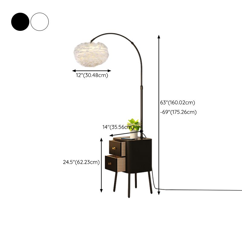 Floor Arc Lamp with Table, Drawer and Wireless Charger