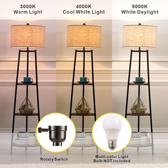 Boho Style Black Floor Lamp with Shelves