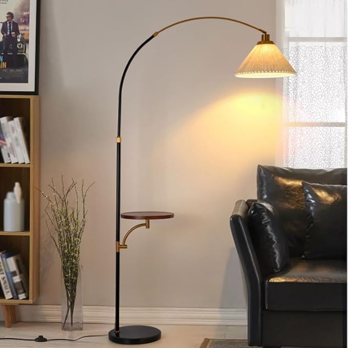 Minimalist Curved Floor Lamp with Pleated Shade