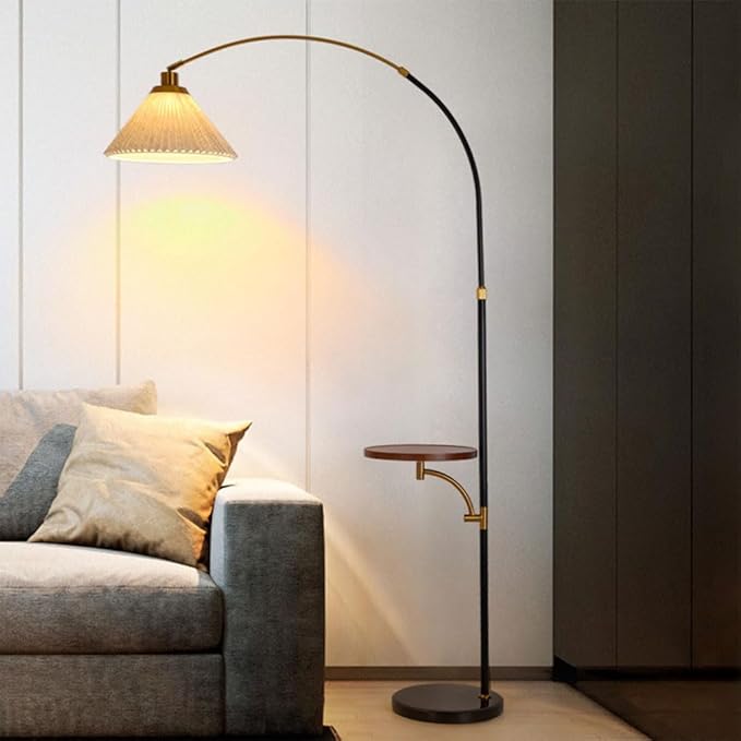 Minimalist Curved Floor Lamp with Pleated Shade