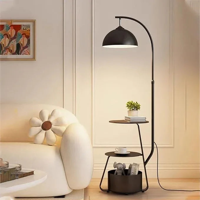 Floor Lamp with Nightstand and Storage Shelf Modern Boho