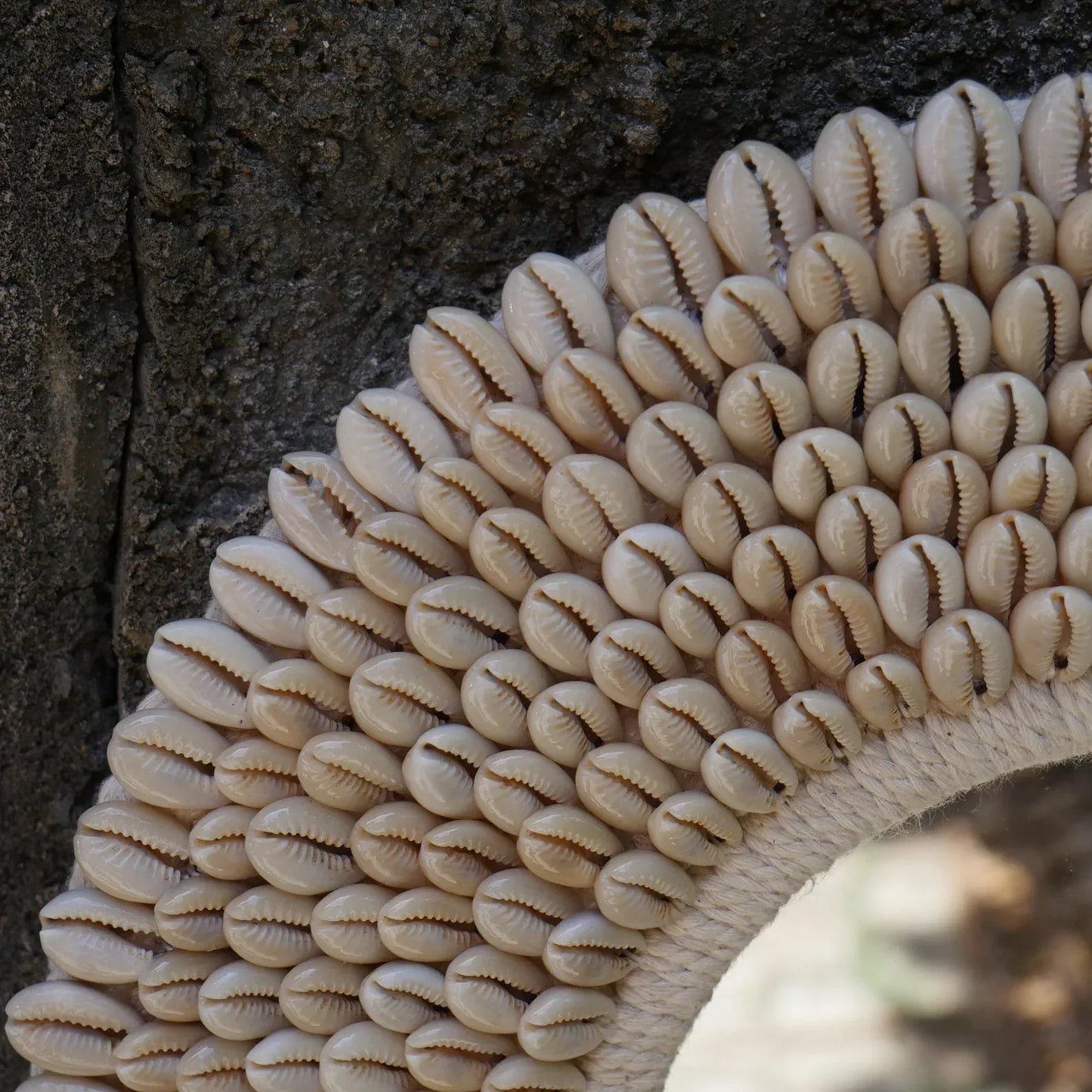 Papua Cowrie Shell Round Mirror Wall Decor