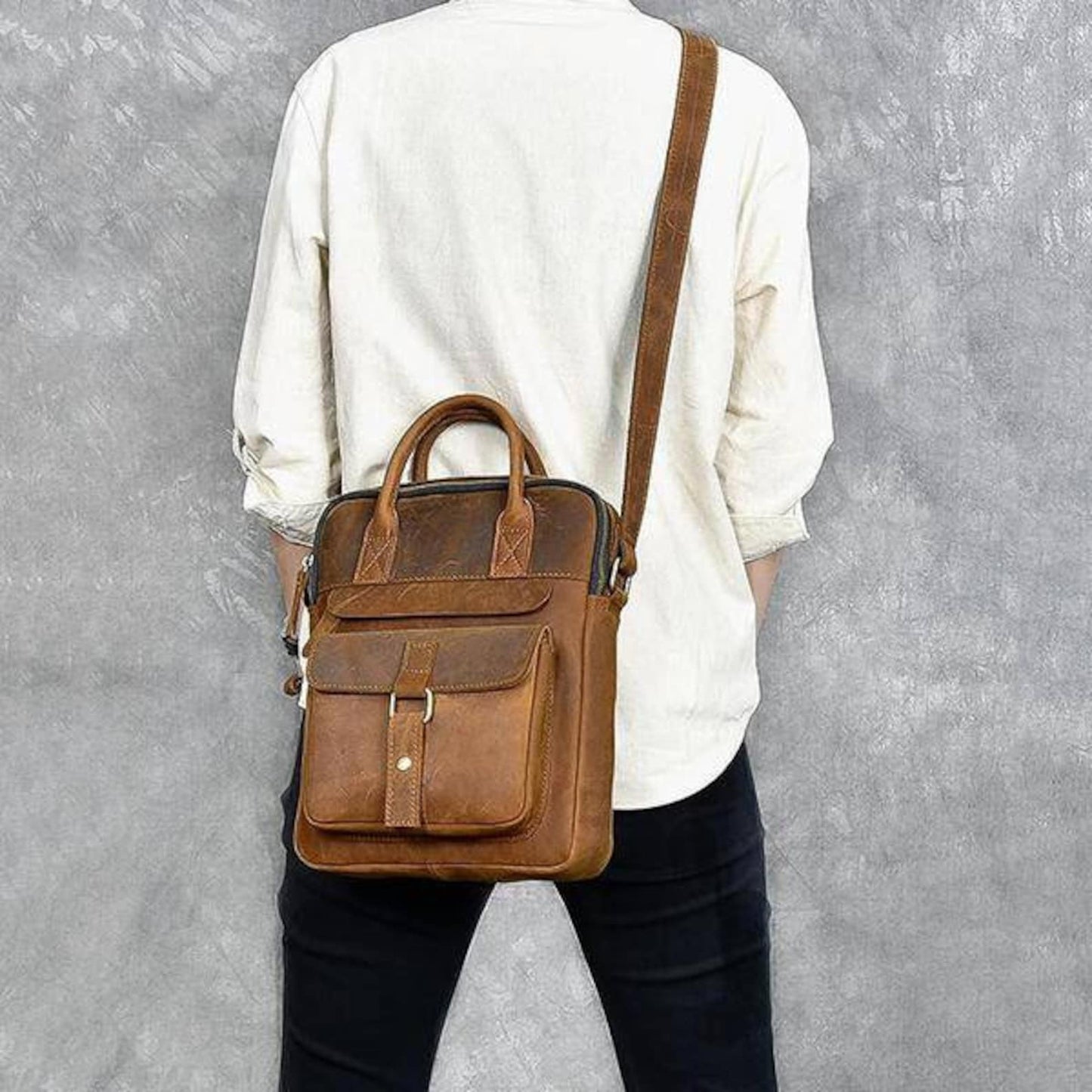 Unisex Genuine Leather Messenger Bag