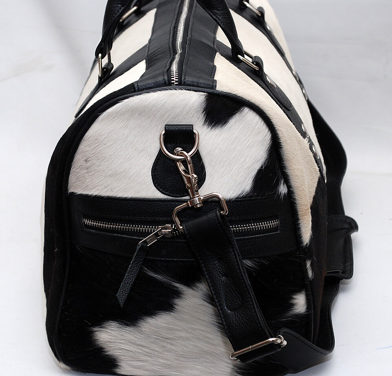 Natural Black White Cow Fur Duffle Weekender Bag
