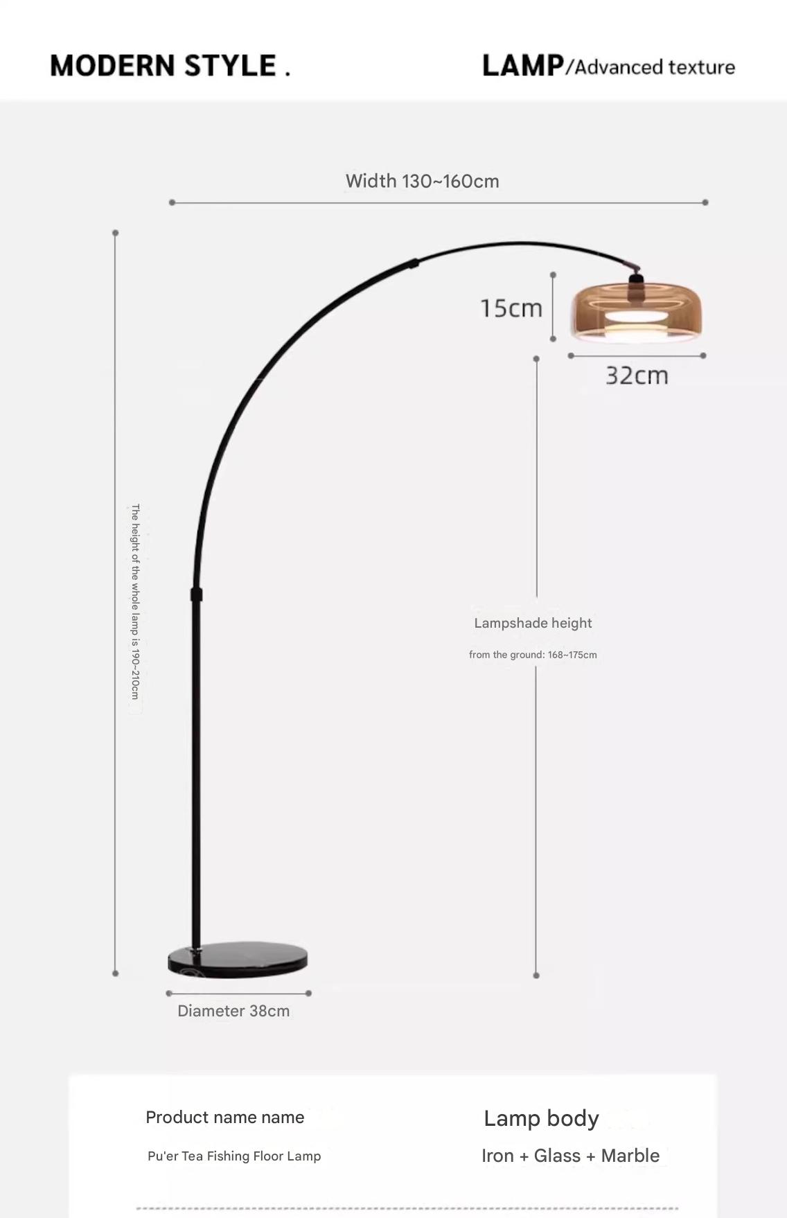 Italian Arc Floor Lamp with Glass Shade and Marble Base